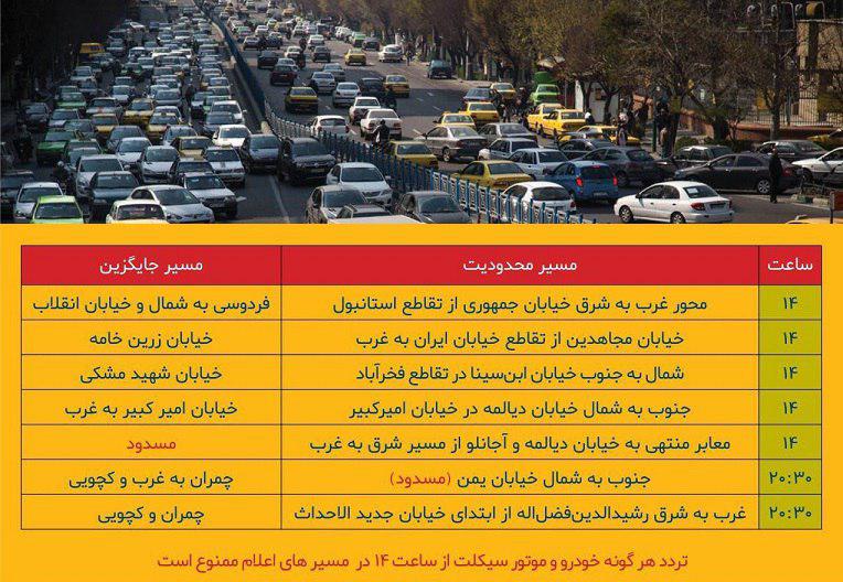 محدودیت های تردد تهران در روز تحلیف+جدول