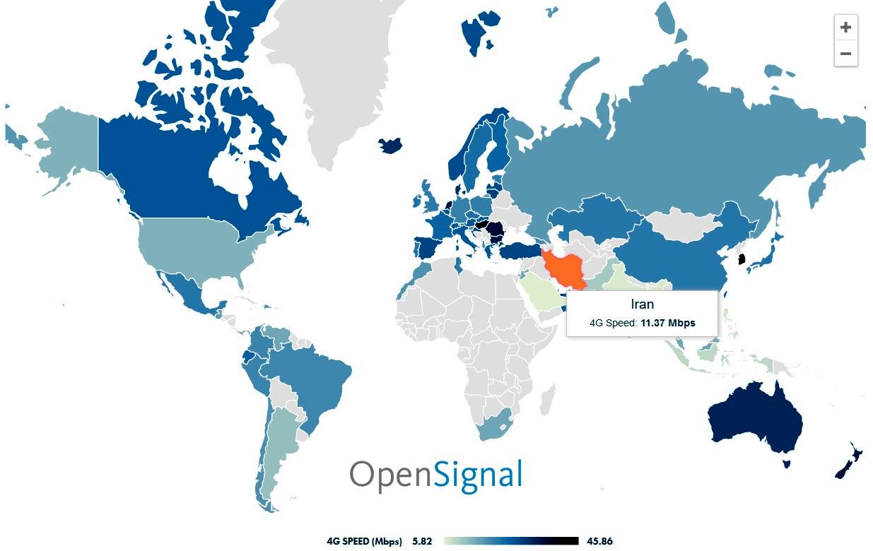 جایگاه ایران در پرسرعت ترین های اینترنت از آخر اول شد+نمودار